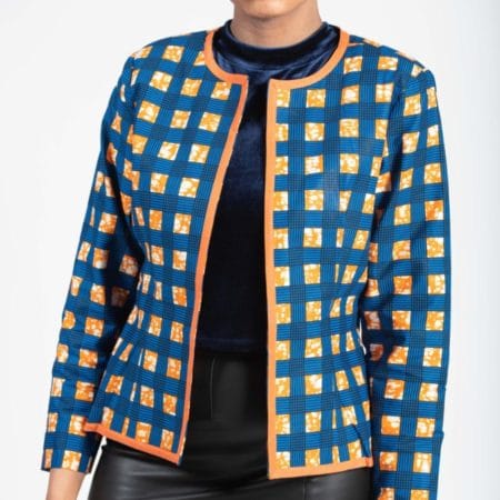 Women Ethnic Wax Print Jacket-Blue square