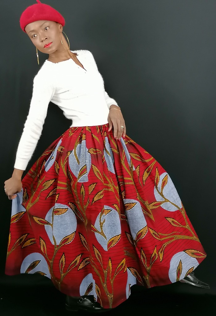 Red African Print Maxi skirt
