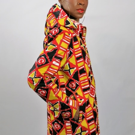 African Print orange hoodie coat